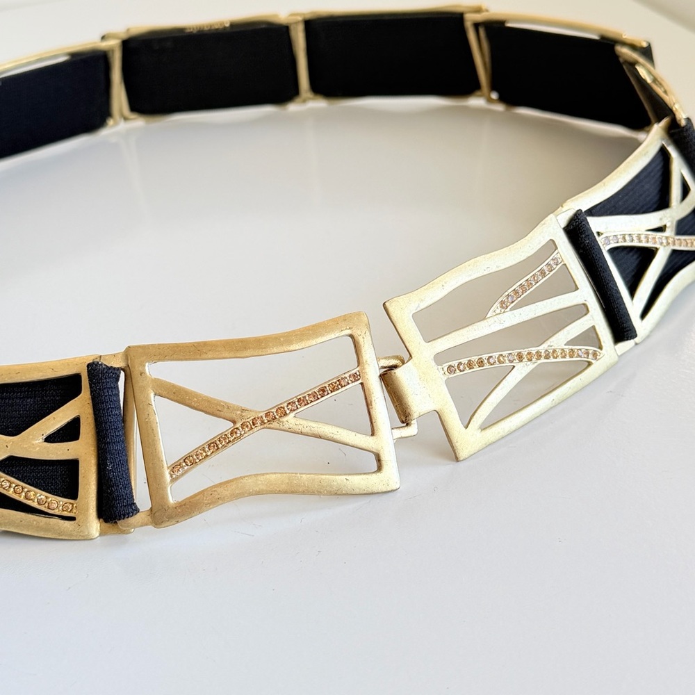 Chicos Vintage 90s Womens Gold and Black Art to Wear Metal Rhinestones Belt Rare